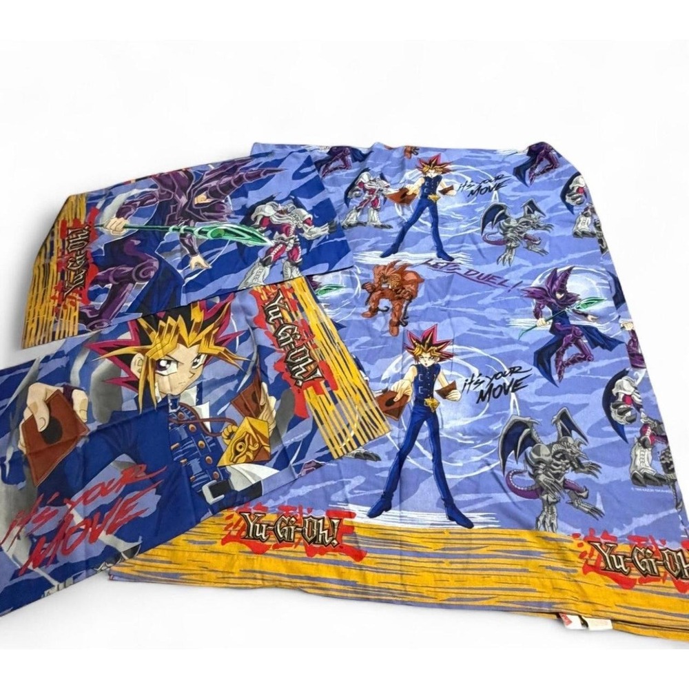 Vintage 1996 Yu-Gi-Oh Full Sheet Set Yugi Anime Manga Twin Flat Pillowcasees